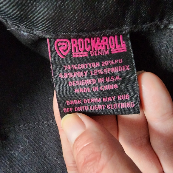 "ROCK AND ROLL COWGIRL " WOMEN'S FAUX LEATHER FLARED PANTS - BLACK - Picture 5 of 5